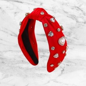 Brand New - red headband with pearl hearts